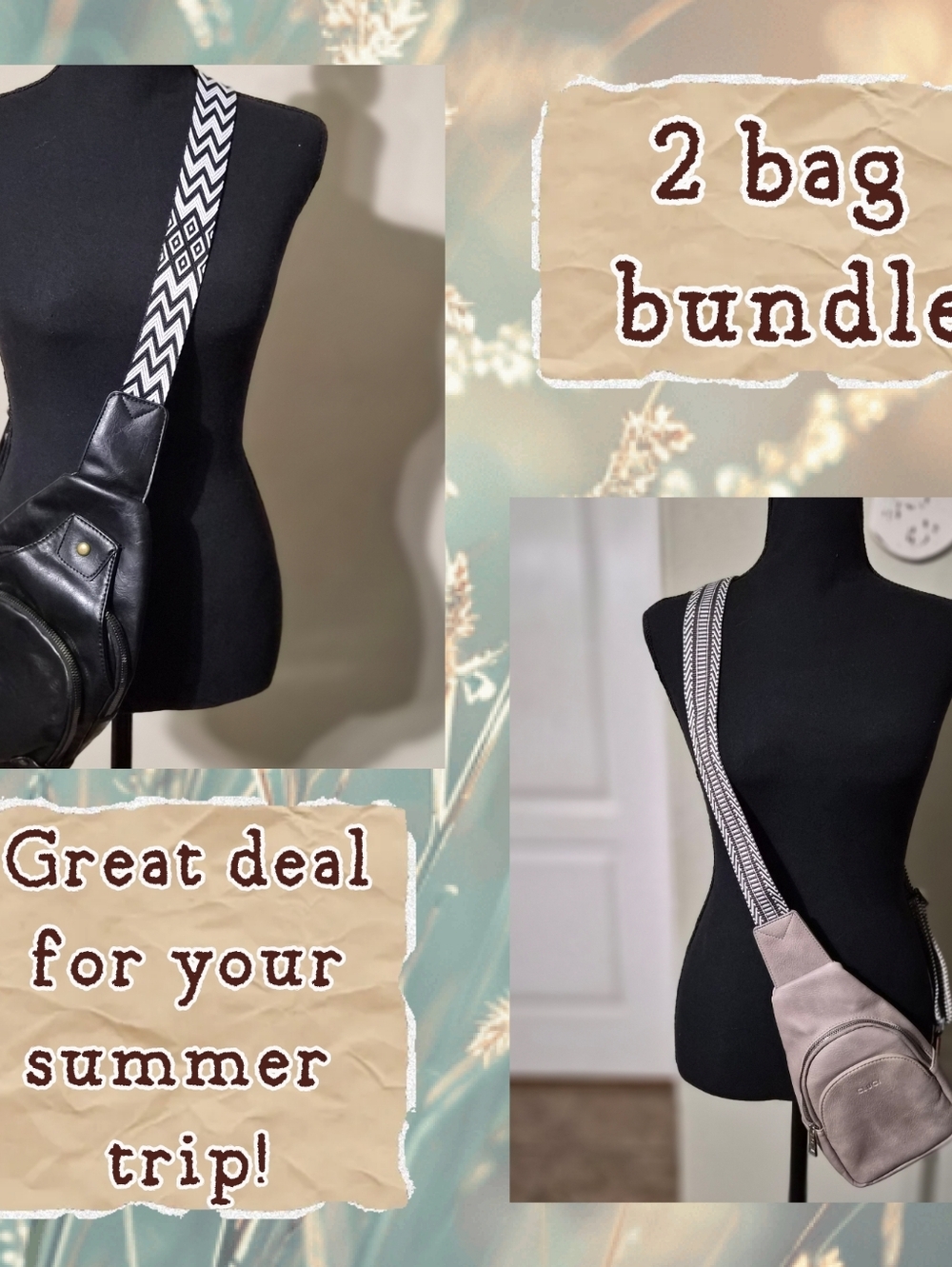 2-Pack Women Crossbody Sling Bags - Black & Taupe